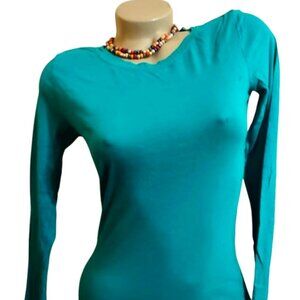 JUNIORS SUPER SOFT IN GORGEOUS TURQUOISE LONG SLEEVES SEXY FITTED T-SHIRT SZ S/M